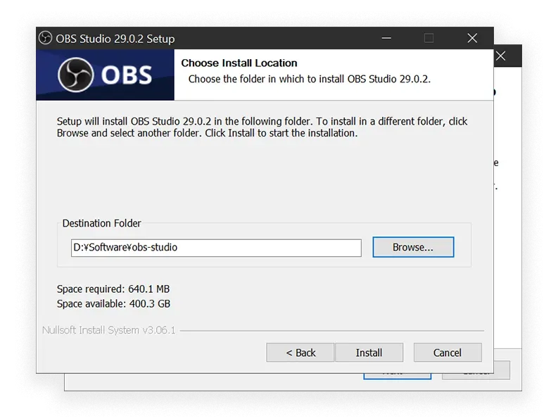 安裝 OBS 的視窗